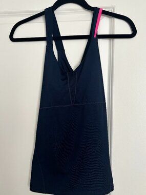 Lucky in Love Woman's Tennis Tank Navy/Pink size M